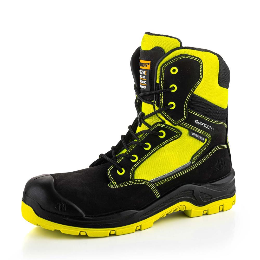 BUCKBOOTZ BUCKZ VIZ HOOG MET RITS ZWART/GEEL S7S/SC/HRO/FO/LG/WR mt 41