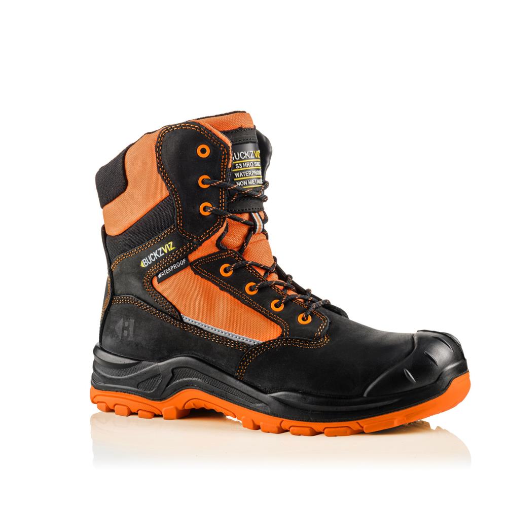 BUCKBOOTZ BUCKZ VIZ HOOG MET RITS ZWART/ORANJE S3/HRO/SRC/WRU mt 40