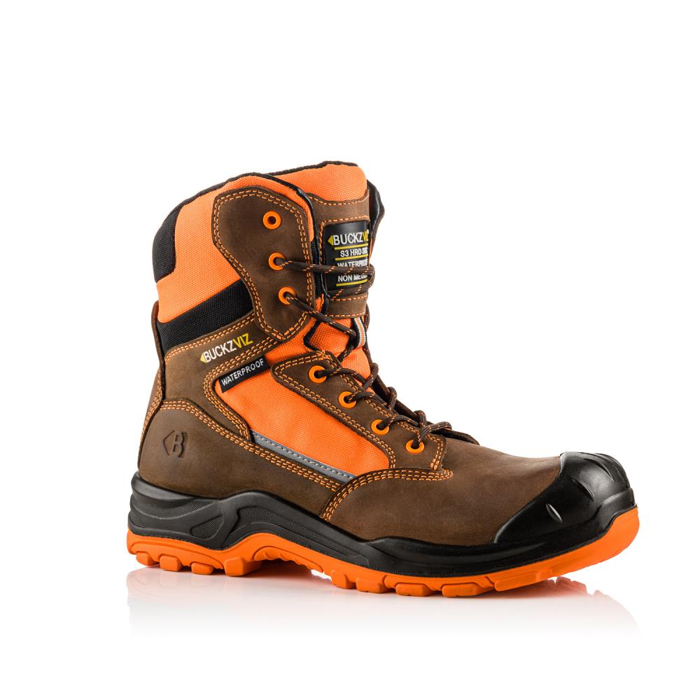 BUCKBOOTZ BUCKZ VIZ HOOG MET RITS BRUIN/ORANJE S3/HRO/SRC/WRU mt 44