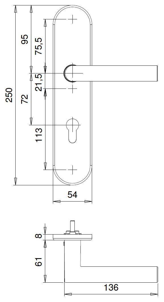 D88108 R RVS PC72 afgerond binnenlangschild met vastdraaibaar L-model kruk D108, past op serie Son – foto 2