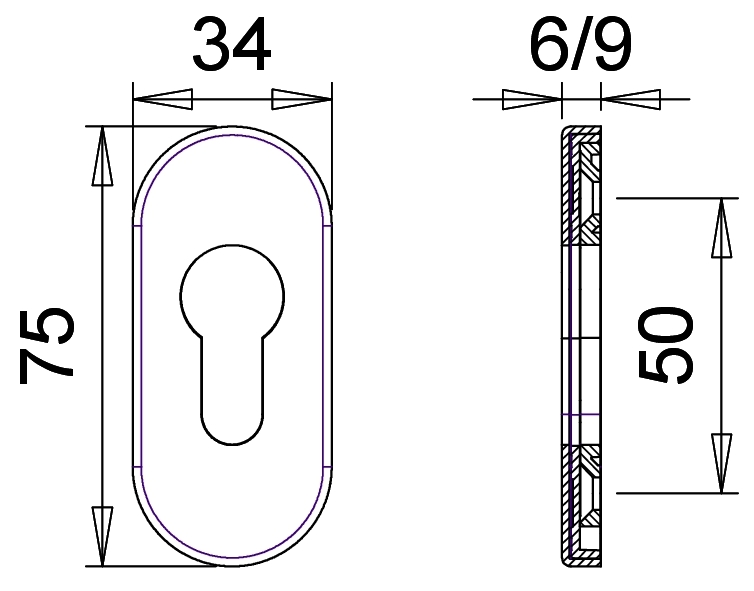 D811/6 F1 smaldeur schuifrozet pc 6mm afgerond – foto 3