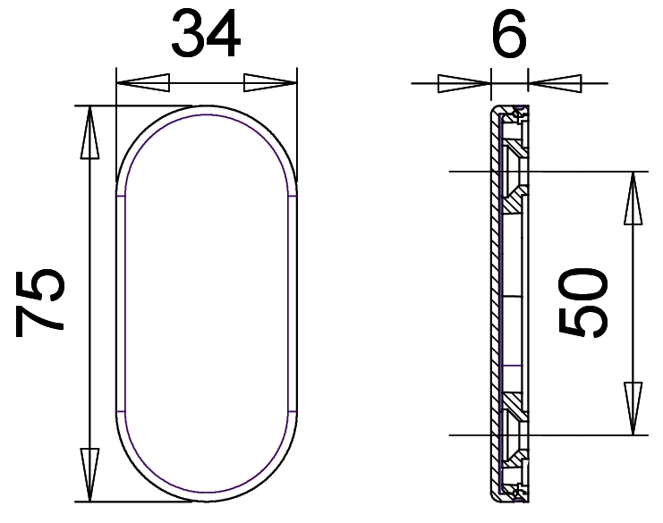 D813/6R RVS smaldeur kliprozet blind 6mm  afgerond – foto 3