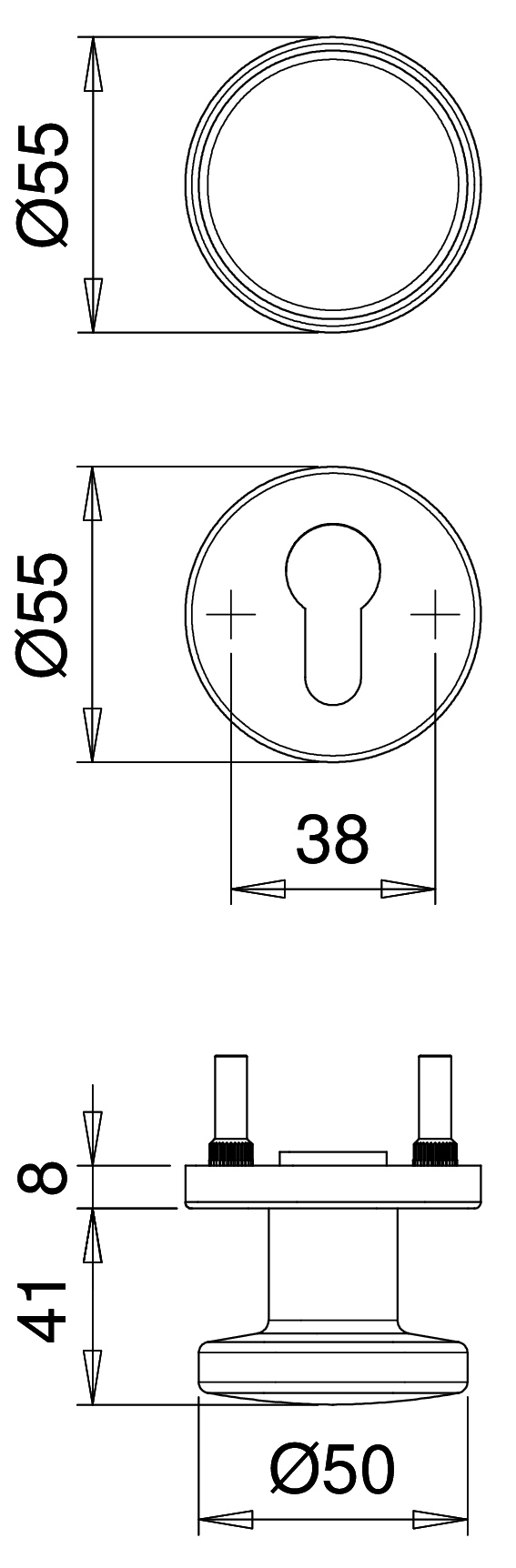 D5914-114-K7 KL-4 F1 wisselgarn. vaste knop en bin. kruk op ronde rozetten, dd.40-65mm, serie Riva – foto 5