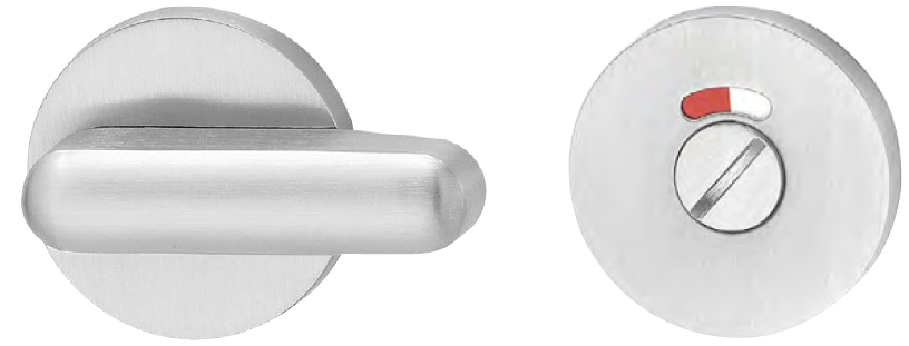 H894-832-KL-C4 HAFI RVS binnen rozettenpaar rond WC met r/w aanduiding en lange greep (dd 36-40mm)