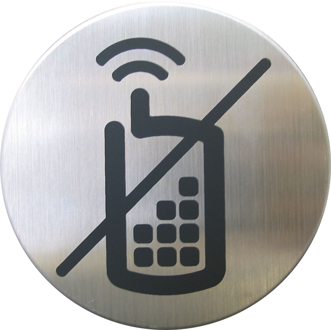 H18 HAFI RVS pictogram "Mobiele Tel Verboden" Ø75mm (zelfklevend)