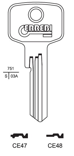 Cilindersleutel messing, CS100, CE42/127/150/154 EN 155, CE48, L446