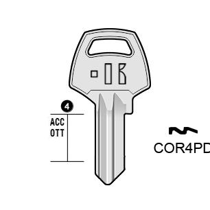 Cilindersleutel messing, COR4PD, CB4, COR-30, CO4PD, 1010K, CRB4P, L176