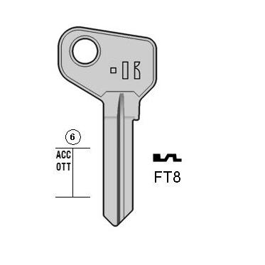 Autosleutel messing, FT8, AF7A, IMS-5, 129-1, 816, FA1
