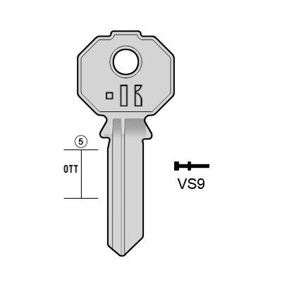Cilindersleutel messing, VS9, VS090V, VIS3, VIS5
