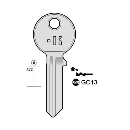 Cilindersleutel messing, GO13, GL13R, GLE19