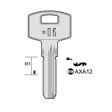 Cilindersleutel messing, AXA12, AX12