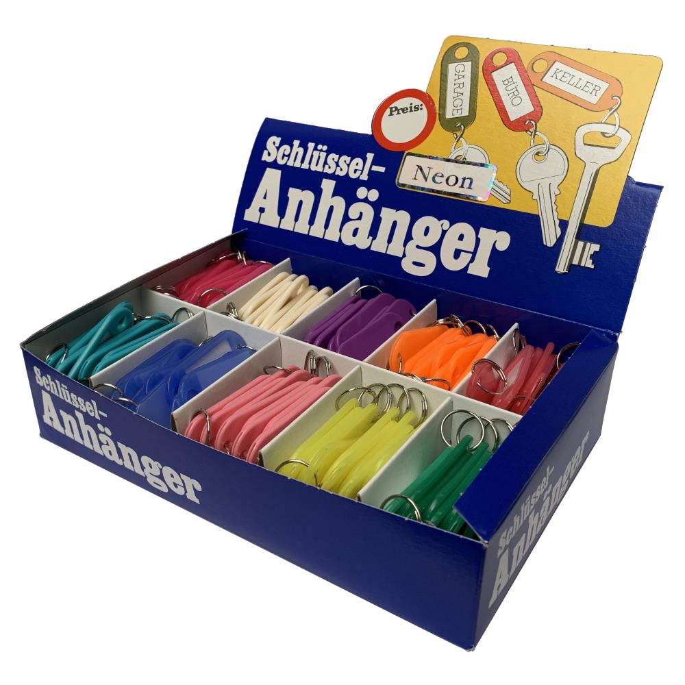 11111 - 200st Sleutellabel neon assorti, met ring