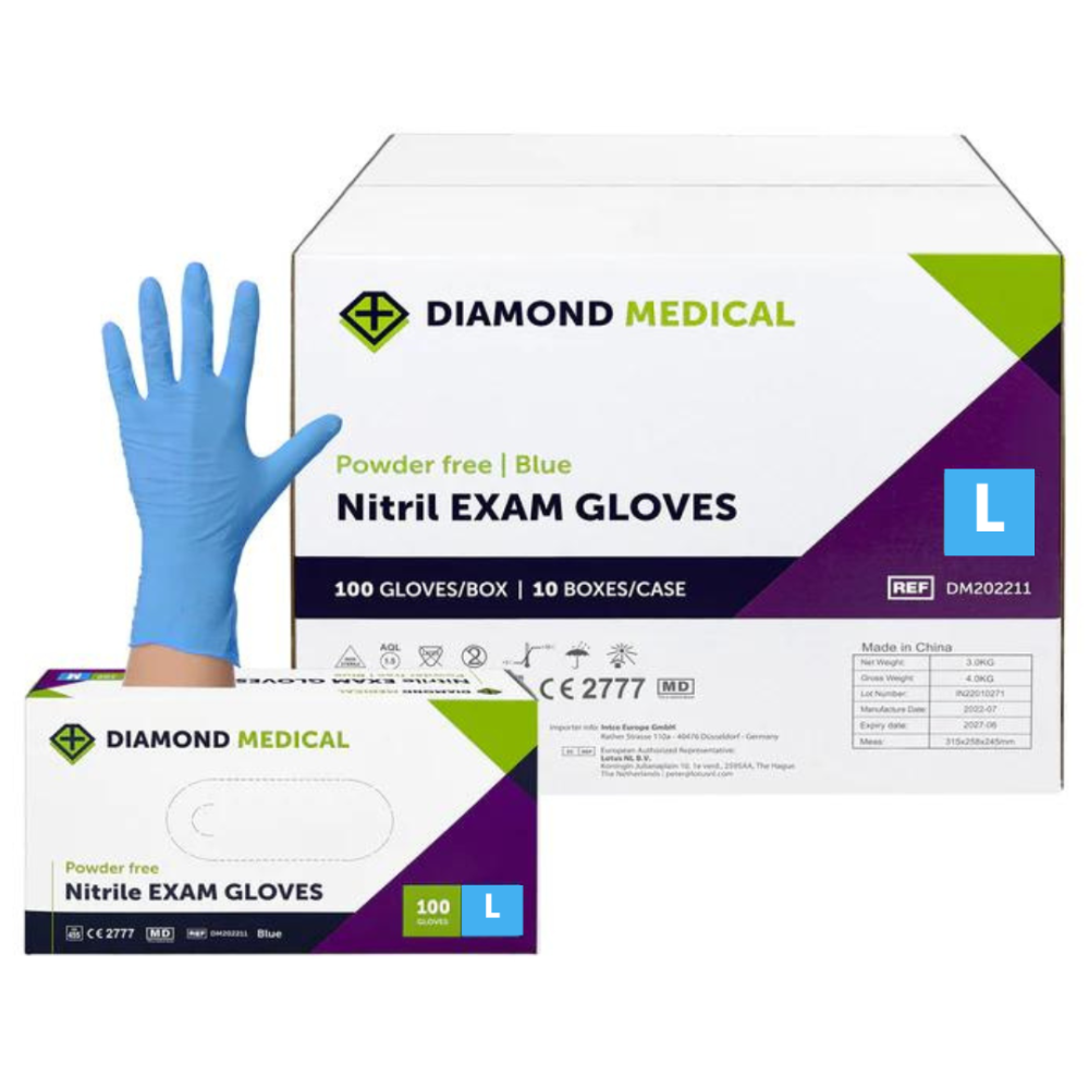 Diamond Medical handschoen nitril poedervrij blauw L - 100 stuks