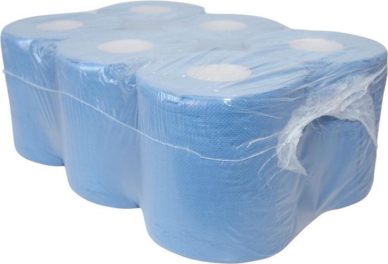 Poetspapier midi 2-lgs blauw 135 mtr geperforeerd - 6 rollen