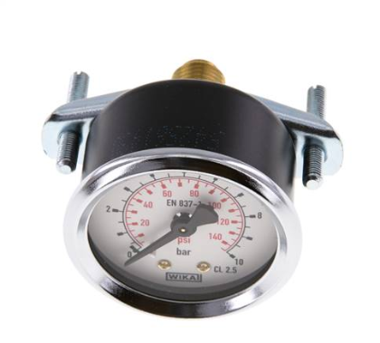 Built-in pressure gauge, 3-corner front ring, 50mm, 0 to 10 bar