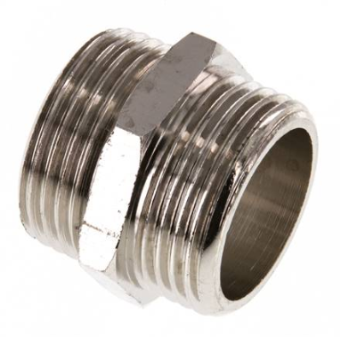 Double nipple G 1"-G 1", Nickel-plated brass