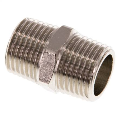 Double nipple R 1/2"-R 1/2", Nickel-plated brass