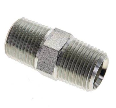 Double nipple NPT 1/2"-NPT 1/2", Zinc plated steel