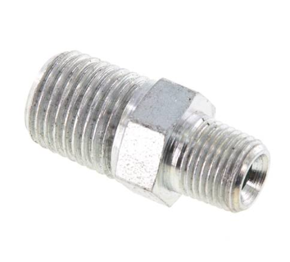 Double nipple NPT 1/4"-NPT 1/8", Zinc plated steel
