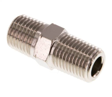 Double nipple R 1/4"-NPT 1/4", Nickel-plated brass