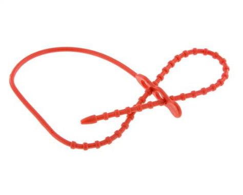 Releasable cable straps, 665mm, 2 fixing eyes, red