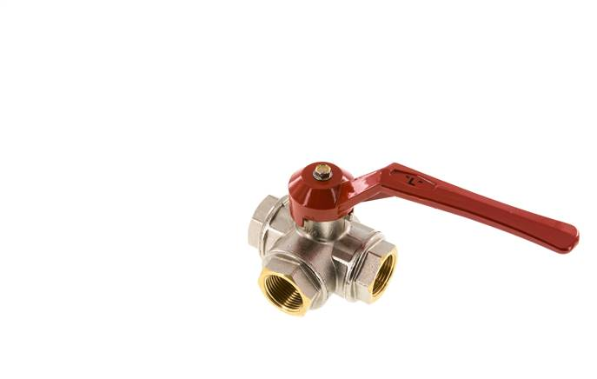 3-way ball valve, brass, L-borehole, G 1", -0,9 to 45bar