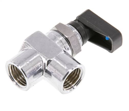 Brass mini angle ball valve, G 1/4", PN 20, switching panel nut.