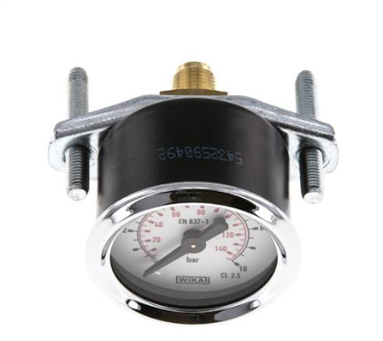 Built-in pressure gauge, 3-corner front ring, 40mm, 0 to 10 bar