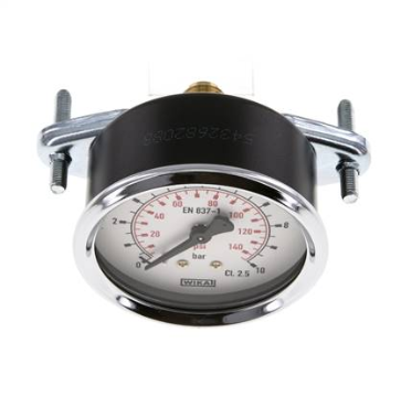 Built-in pressure gauge, 3-corner front ring, 63mm, 0 to 10 bar