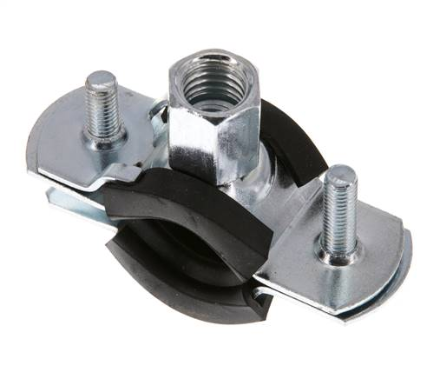 Pipe clamp 12 to 15mm, zinc-plated steel with insert