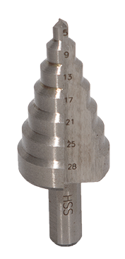 Trappenboor, HSS geslepen, blank, staal, 5-28 mm in 7 trappen