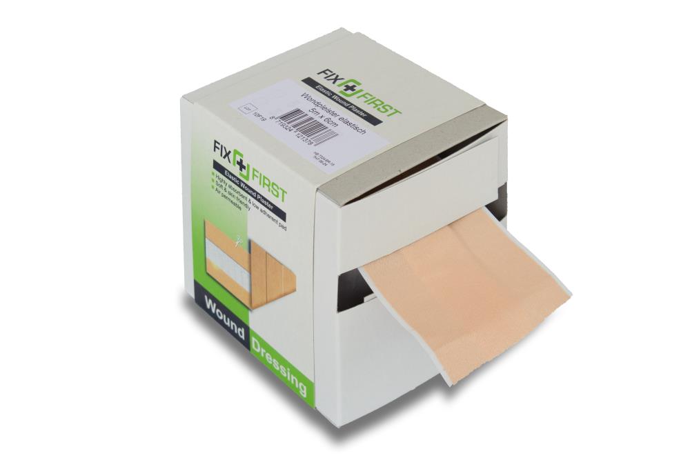 Wondpleister elastisch textiel 5 m x 6 cm in dispenser