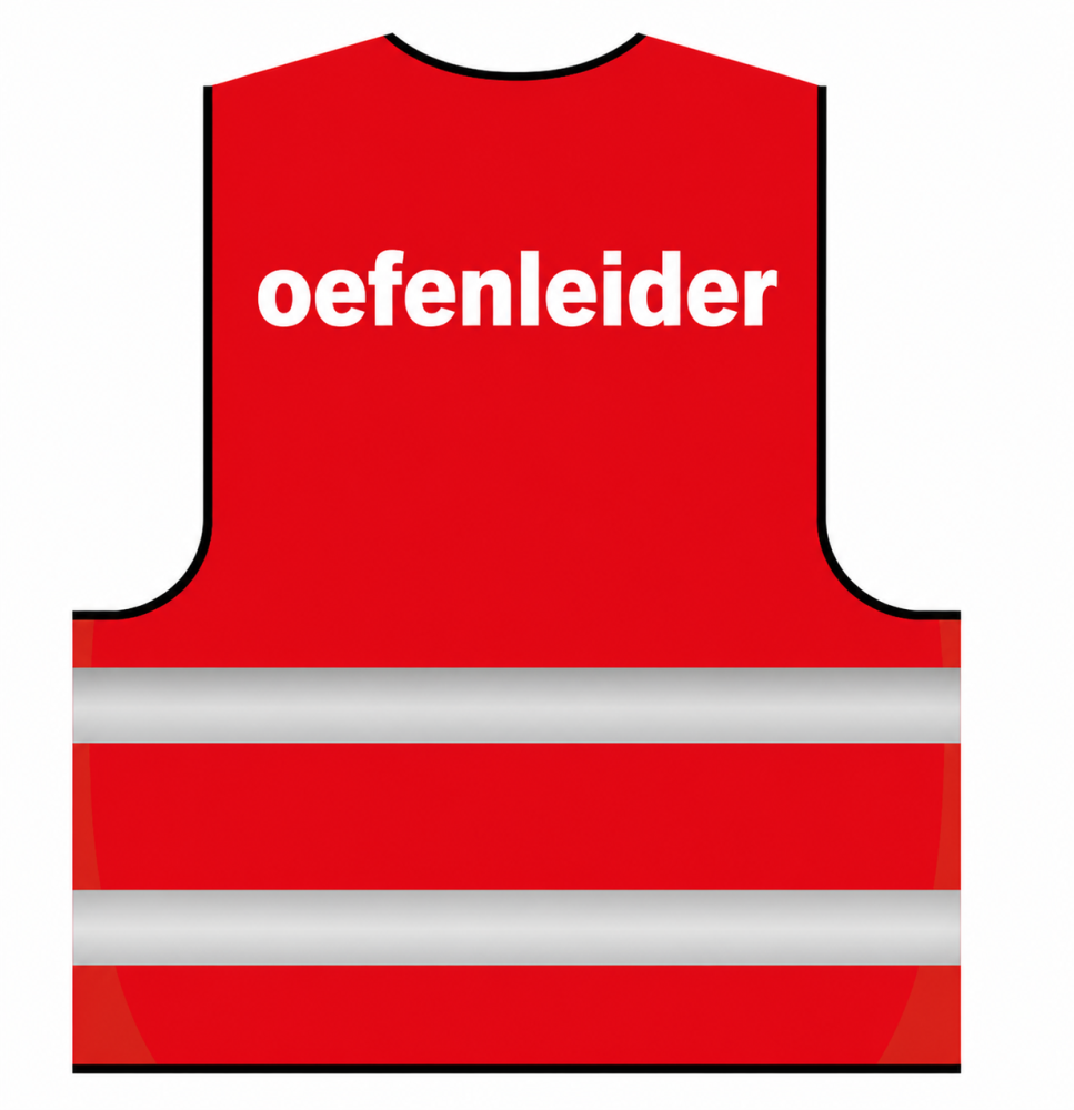 Veiligheidshesje "OEFENLEIDER" (voor-en achterzijde) - Rood met witte letters L/XL