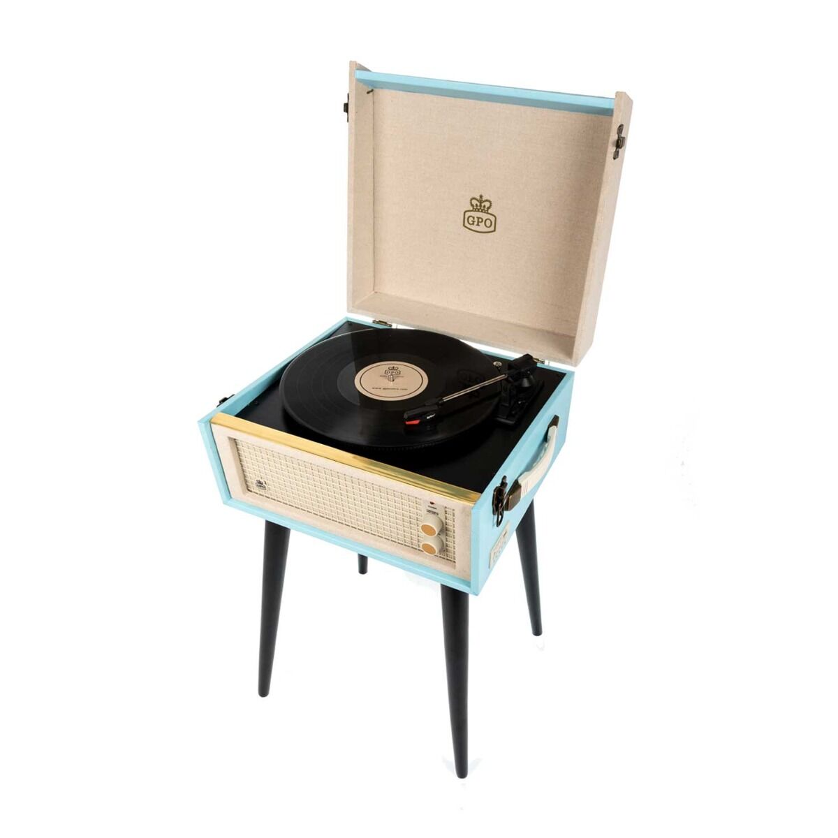 GPO platenspeler met speakers en bluetooth blauw