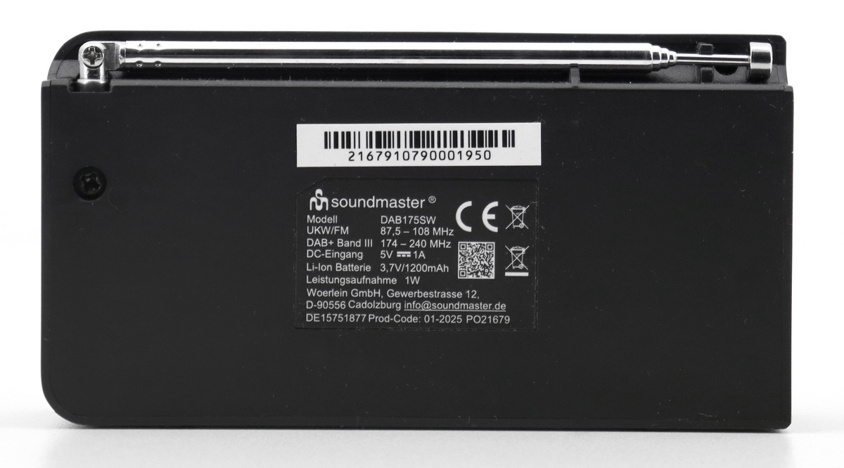 Soundmaster DAB+ radio met accu, zwart