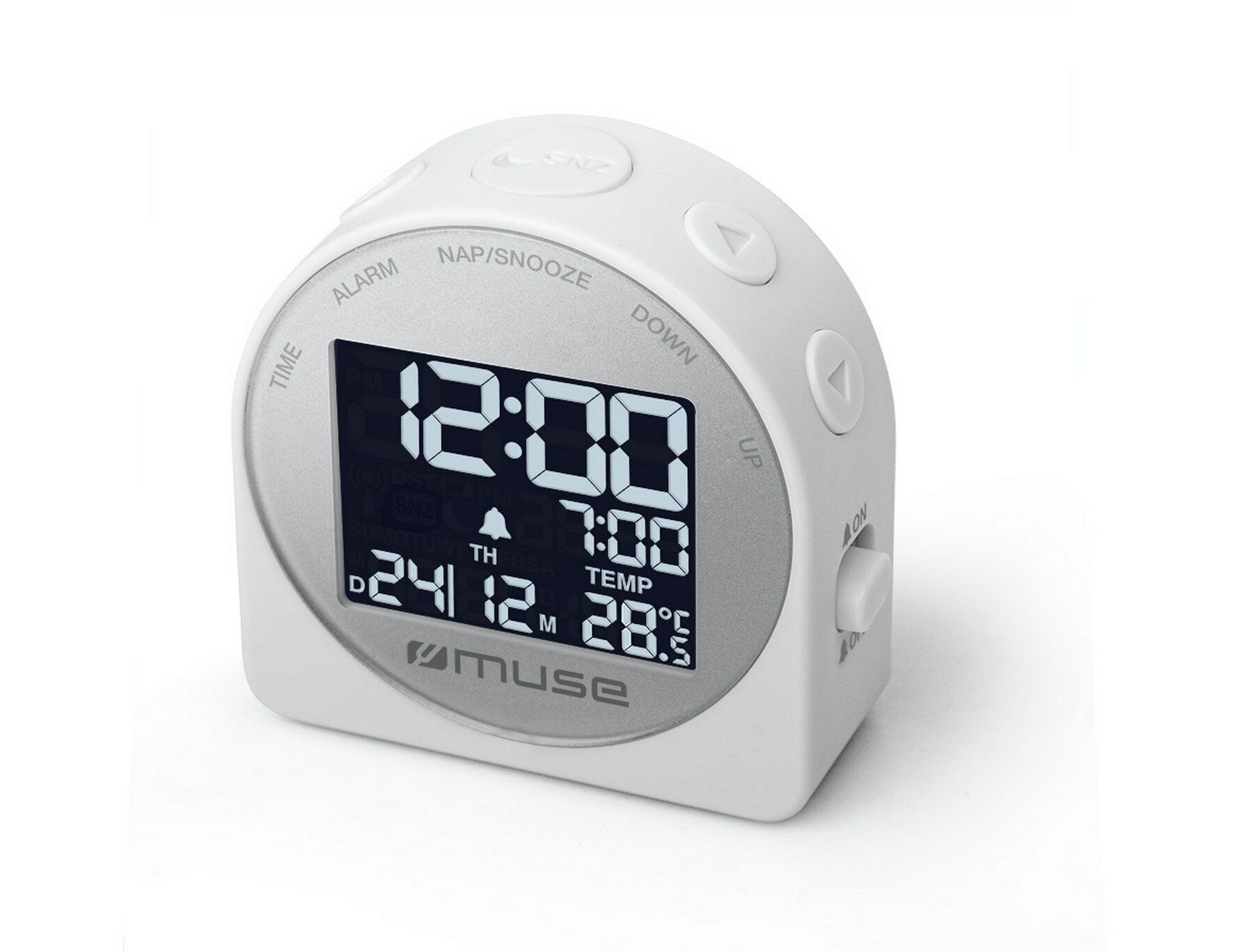 Muse Reiswekker met temperatuur- en datum weergave, wit