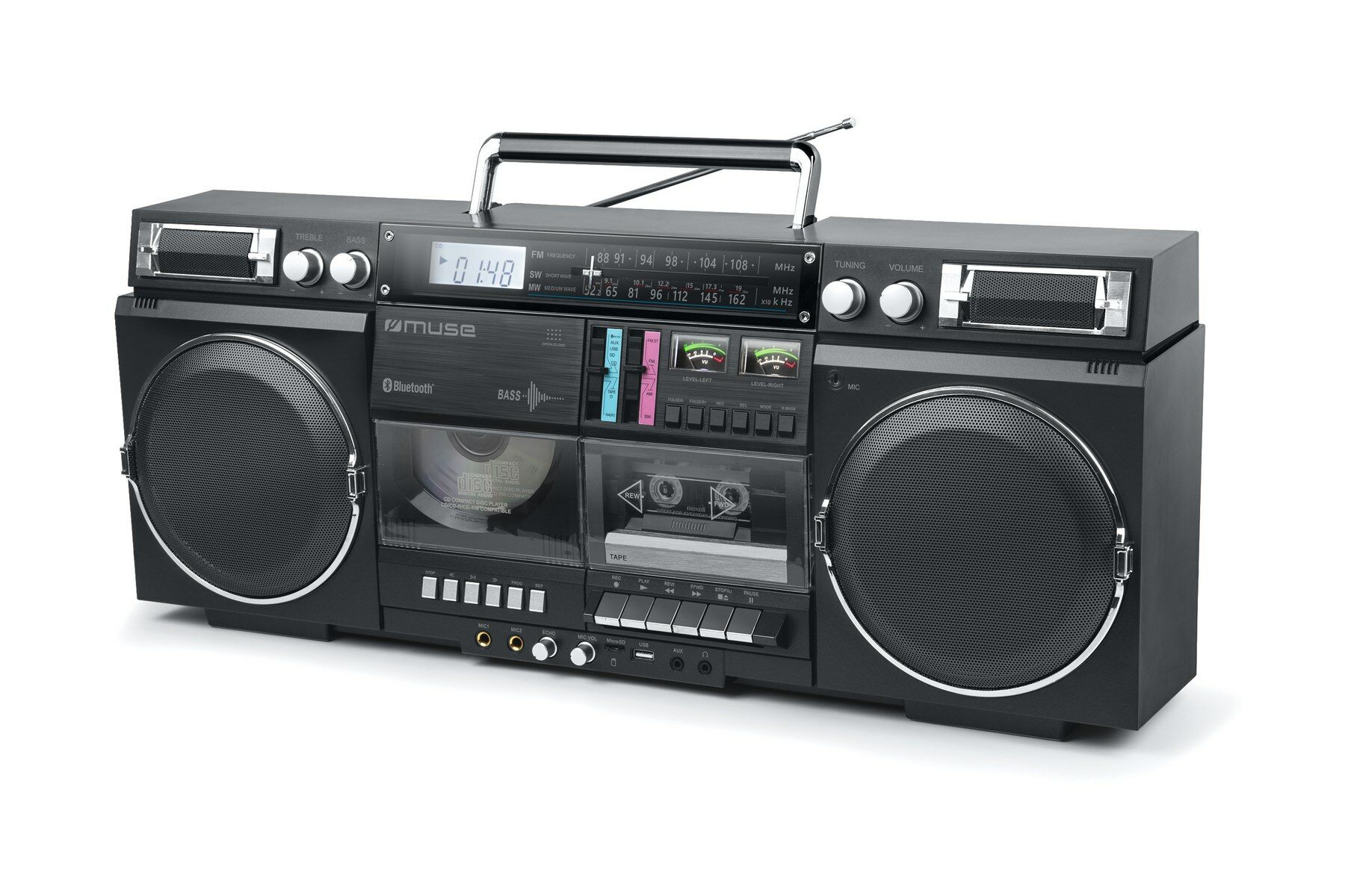 Muse Ghettoblaster met, FM, CD, cassette, USB, SD, 80W