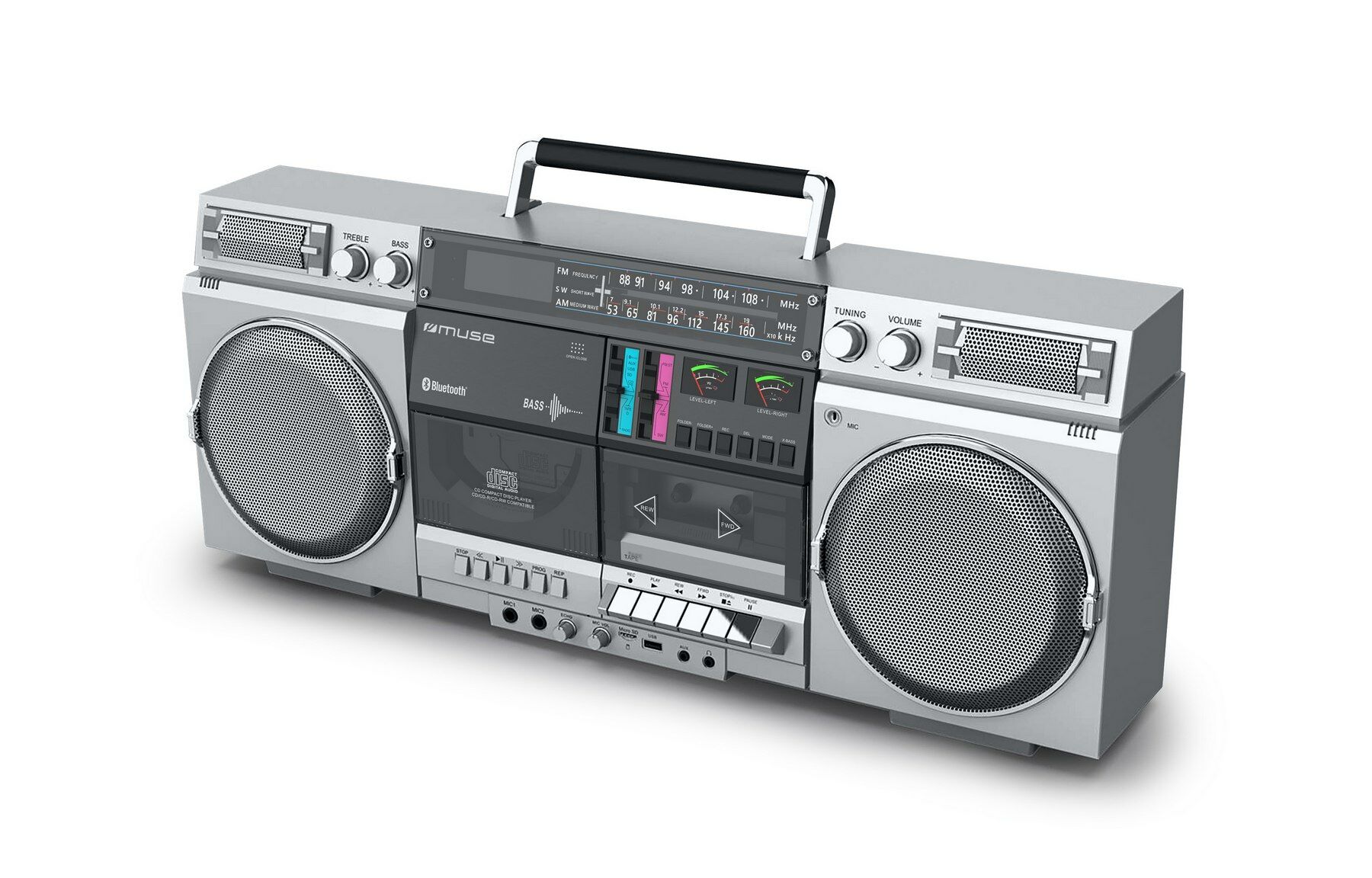 Muse Ghettoblaster met, FM, CD, cassette, USB, SD, 80W