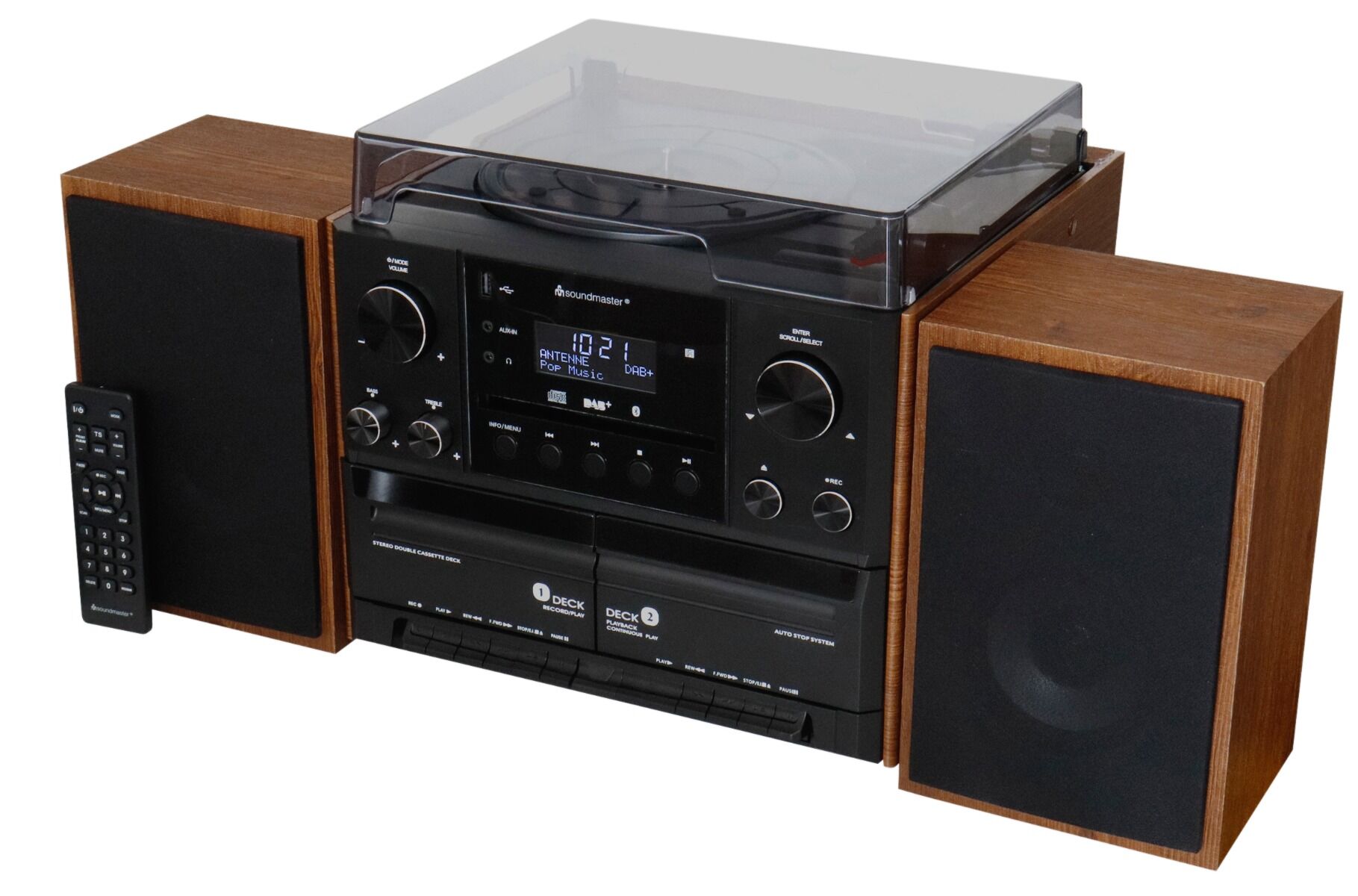 Soundmaster muziekcenter platenspeler, CD, Cassette, bruin