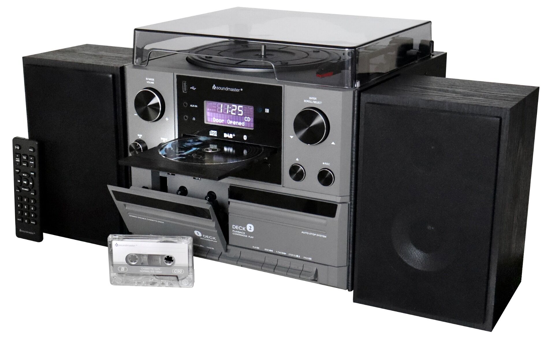 Soundmaster muziekcenter platenspeler, CD, Cassette, zwart