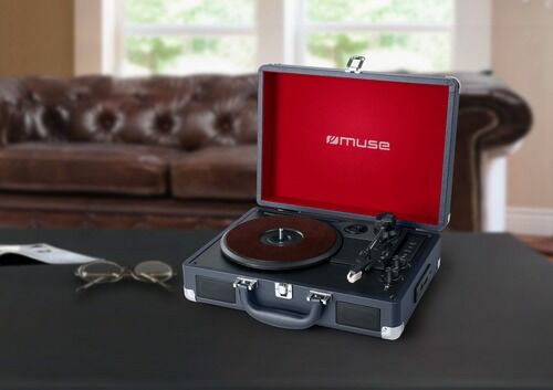 Muse koffermodel platenspeler bluetooth, encoding donker blauw