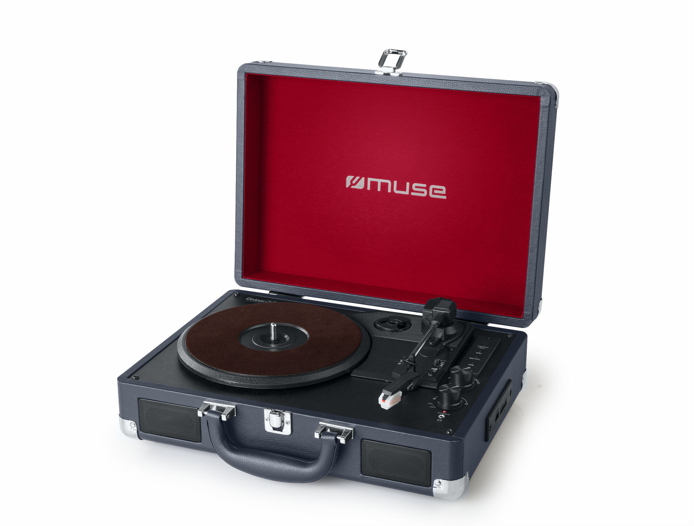 Muse koffermodel platenspeler bluetooth, encoding donker blauw