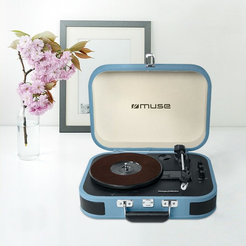 Muse bluetooth platenspeler met encoding functie blauw   