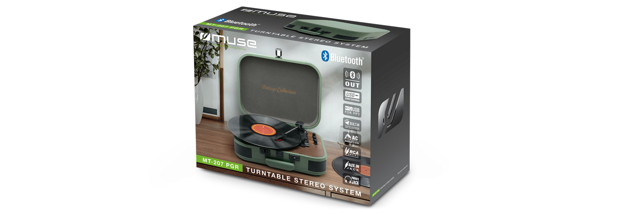 Muse platenspeler Bluetooth in/out, encoding functie groen