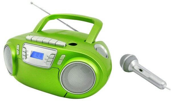 Soundmaster CD, radio, cassettespeler, USB en microfoon groen