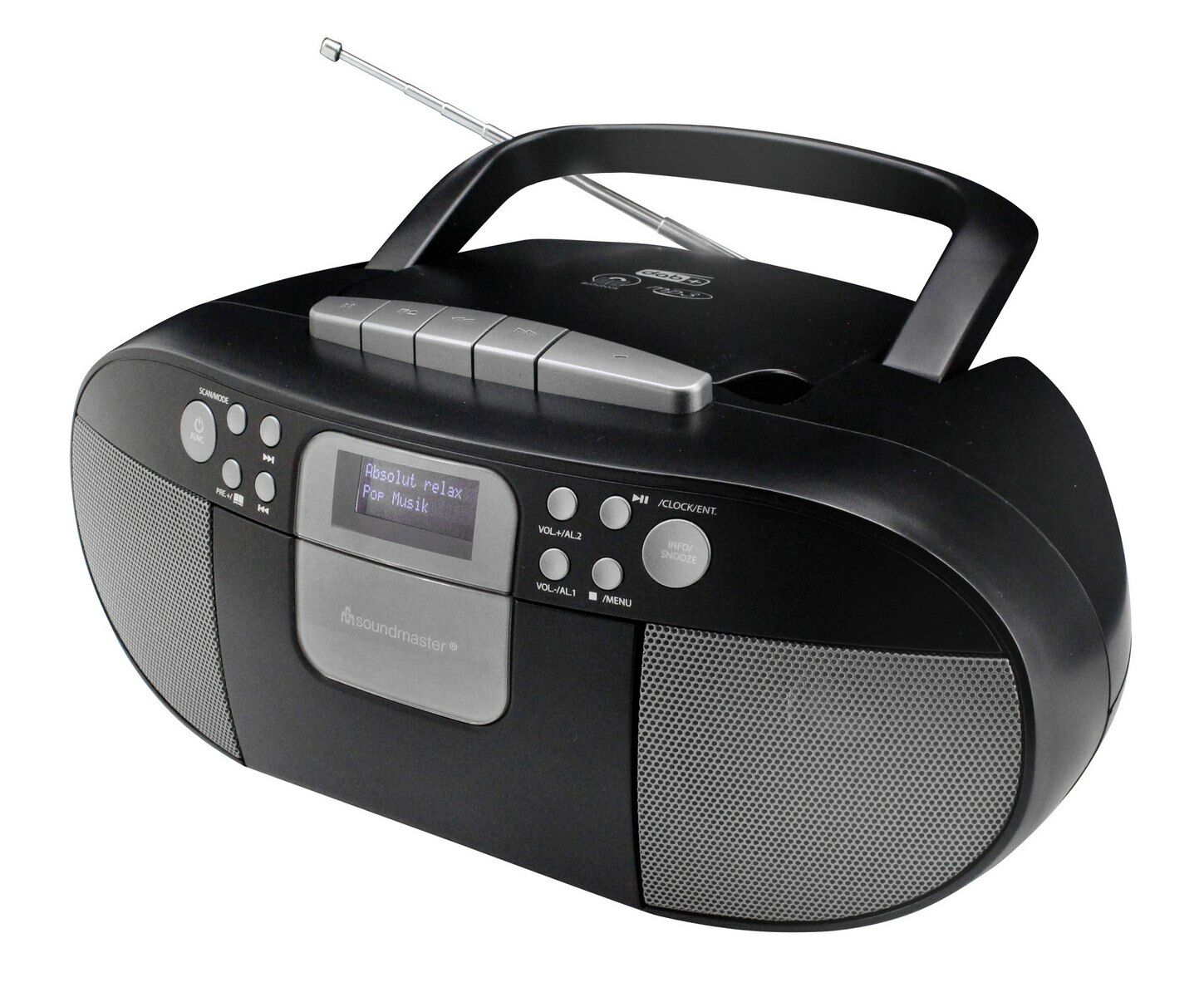 Soundmaster Boombox stereo DAB+, cassette, CD en USB zwart