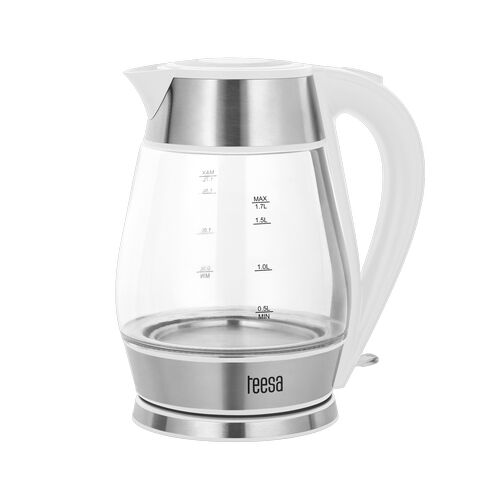 Teesa Elektrische glazen waterkoker, RVS / wit