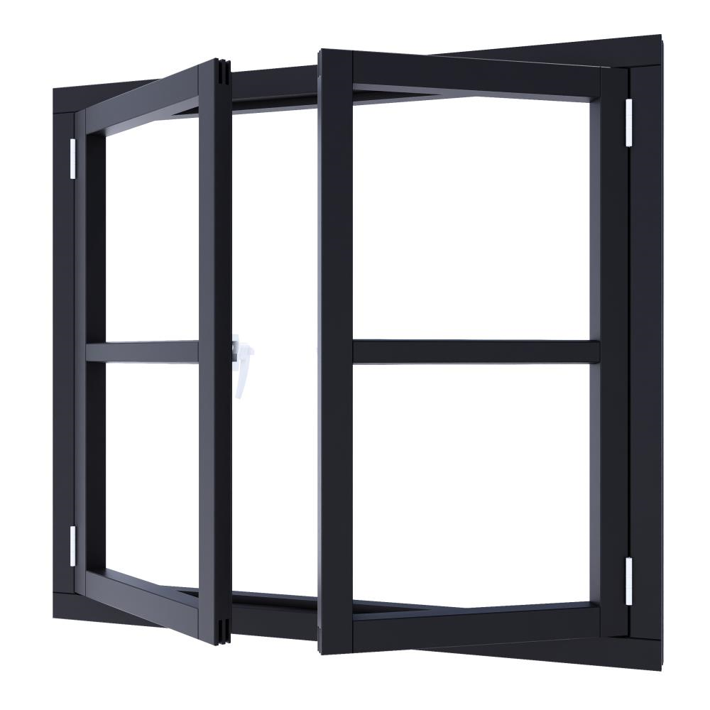 DOUGLAS Steellook vleugelraam dubbel 2x648x1175mm + kozijn 1451x1307mm ZWART gespoten (incl. glas)