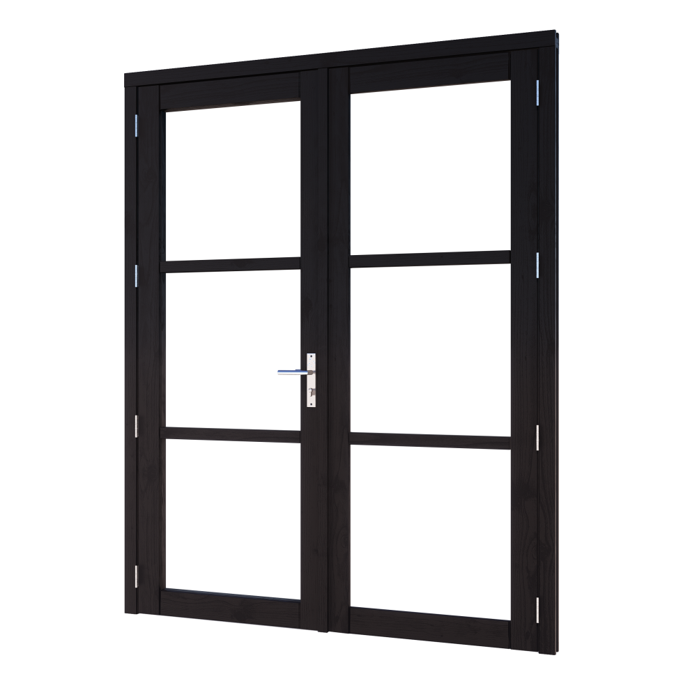 DG-Steellook deur dubbel (02) 2x880x2274mm+kozijn 1878x2345mm Zwart (gelaagd dubbelglas)