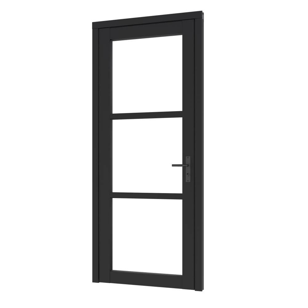 Steellook deur enkel (02) (LD) 880x2274mm+kozijn 1012x2345mm ZW-gesp. (gelaagd DB-glas+blinde schrn)
